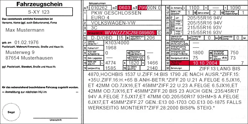 Fahrzeugschein